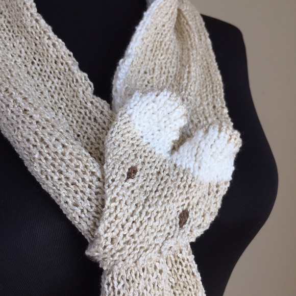 •HP!• Fox Stole Scarf in Beige v1.1 Knitted Ascot 40" - Picture 3 of 5