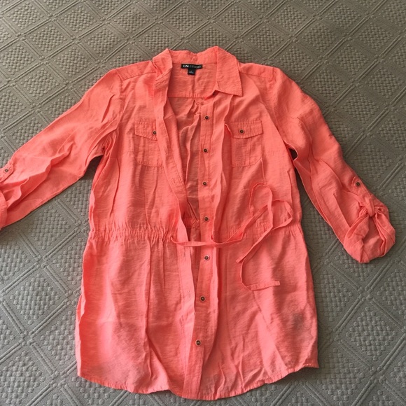 Coral pink drawstring waist loose tunic