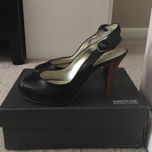 Kenneth Cole black peep toe sling backs