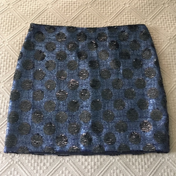 Broadway & Broome navy black dot sequin mini skirt