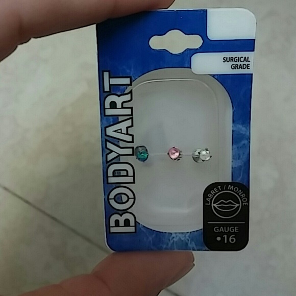 NWT 3 lip/tragus 16g white,pink,&blue opal barbell