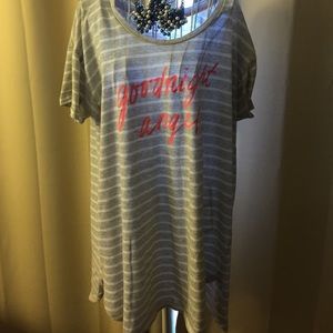 Victoria Secret grey and white striped sleep shirt