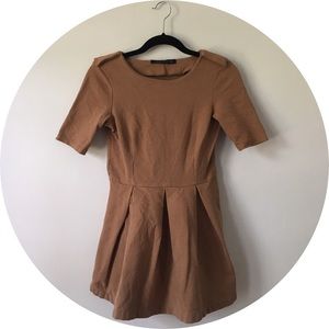 Zara Pleated Skater Dress in Caramel