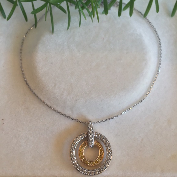 Yellow & white diamond necklace in 14k white gold - Picture 2 of 5