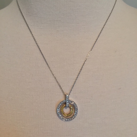 Yellow & white diamond necklace in 14k white gold - Picture 3 of 5