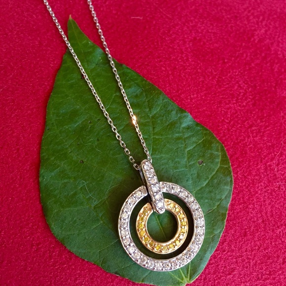 Yellow & white diamond necklace in 14k white gold - Picture 5 of 5