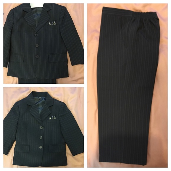 Boys navy blue pinstripe and grey suit.