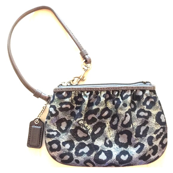 Coach Ocelot wristlet with grey leather trim
