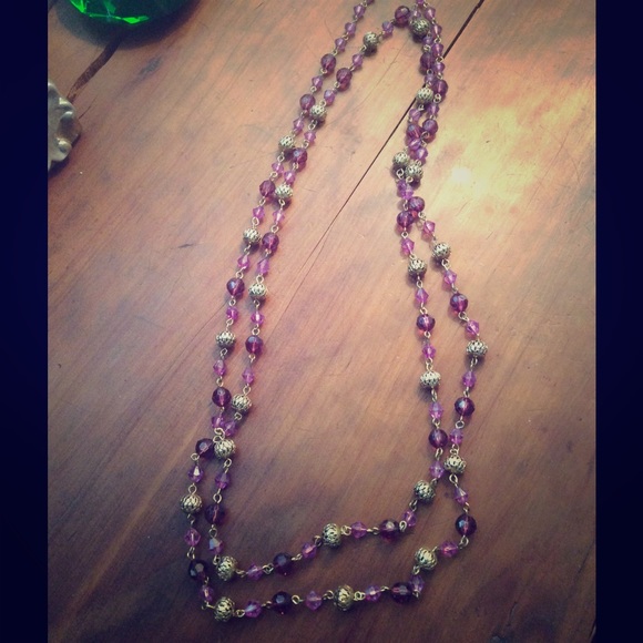 Purple & Gold Beaded Necklace from Prague