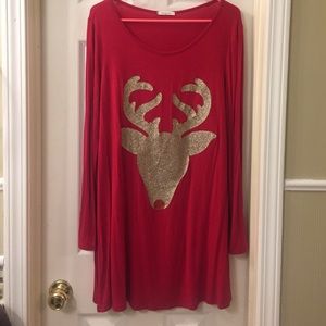 Red, glitter Christmas reindeer tunic/dress size L
