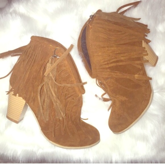 Brown fringe booties
