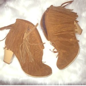 Brown fringe booties