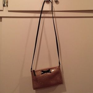 Pink glitter bug crossbody evening bag.