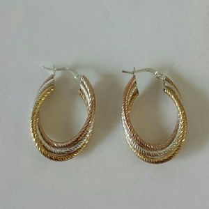 Sterling silver tri-color hoop earrings