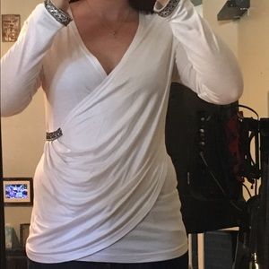 White low cut beaded shirt