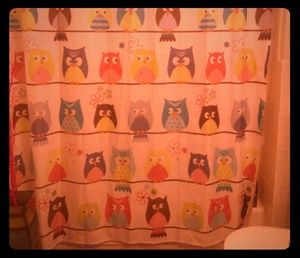 Owl Shower Curtain with Owl Hooks