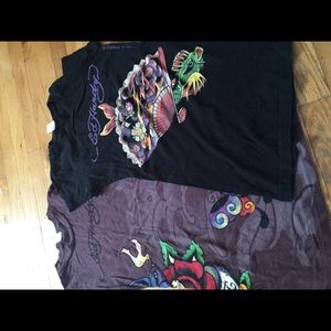 Brown and black 2 Ed Hardy t-shirts