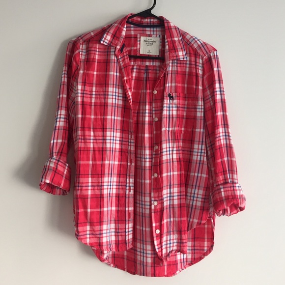 Abercrombie red checker button down shirt