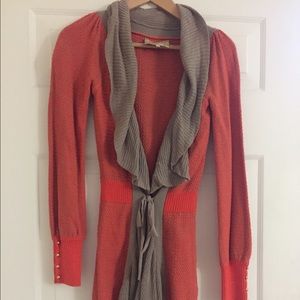 Anthropologie long ruffled cardigan in size XS
