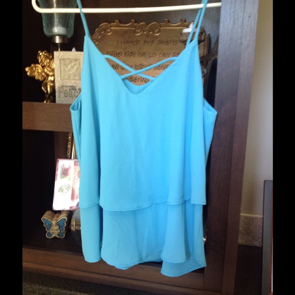 Baby Blue Tank Blouse with Layers and Back Detail