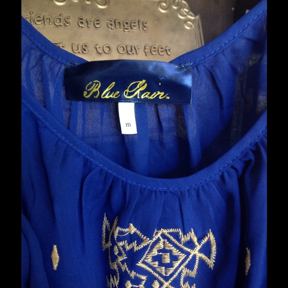 Blue and Gold Detailed Cold-Shoulder Top - Picture 3 of 4