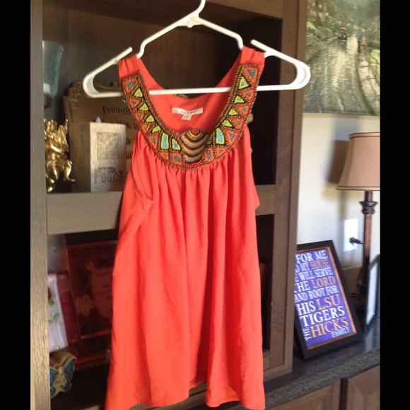 Orange Beaded Flowy Tank