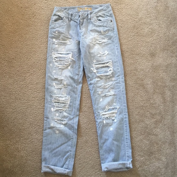 TRADED$ Destroyed pinstripe jeans - Picture 1 of 4