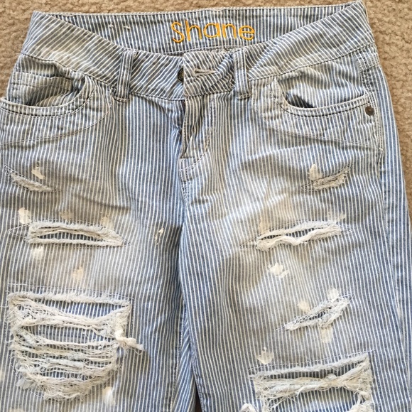 TRADED$ Destroyed pinstripe jeans - Picture 2 of 4