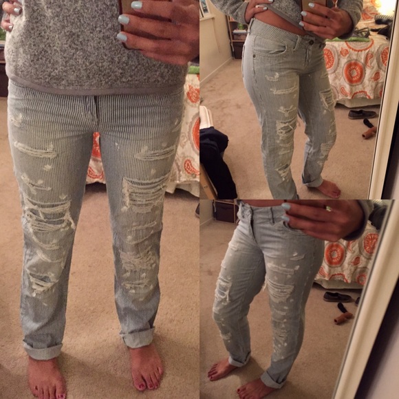 TRADED$ Destroyed pinstripe jeans - Picture 4 of 4
