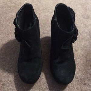 Born black suede floral ankle boots. Size 9.5