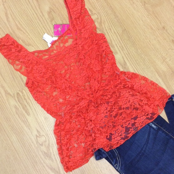 NEW Poppy Colored Lace Ruffle Peplum