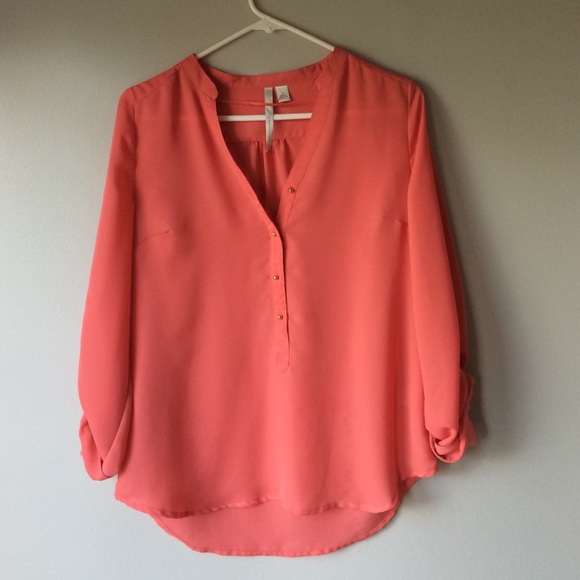LC coral blouse with gold button details