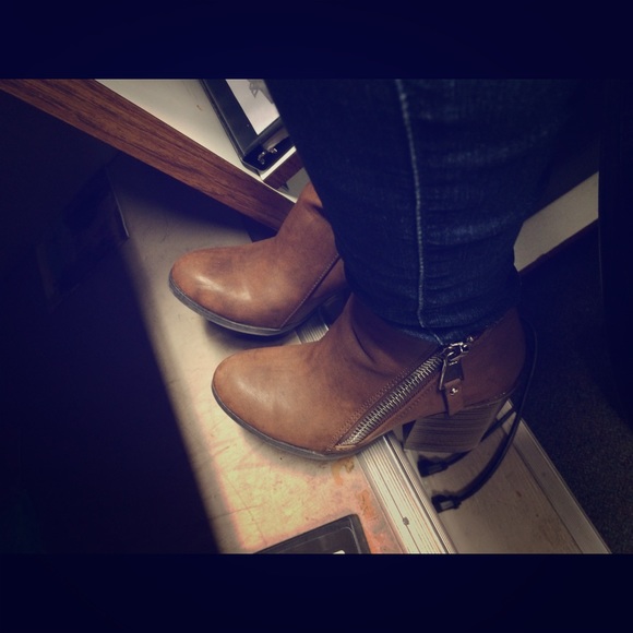 Brown Qupid ankle booties.