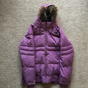 Purple North Face jacket.