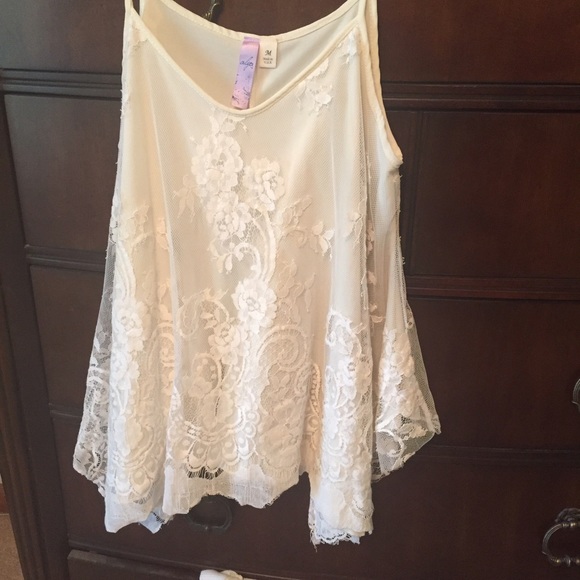 Draped White Lace Tank Top