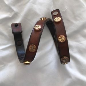 Tory Brunch brown leather and gold wrap bracelet