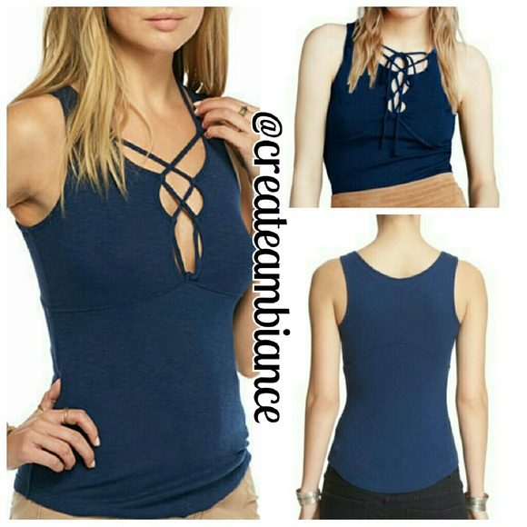 Free People Ribbed Lace Up Tank - Picture 2 of 3