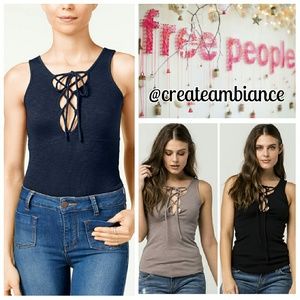 Free People Ribbed Lace Up Tank