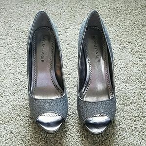 Silver Sparkly Peep Toe Pumps