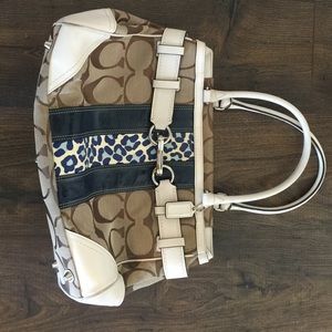 Coach blue, white and brown handbag