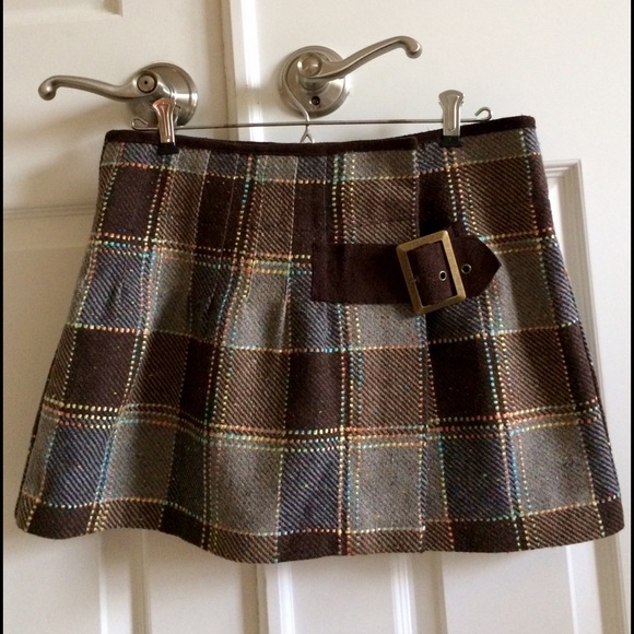 Free People Tartan Plaid Wool Tweed Mini Skirt