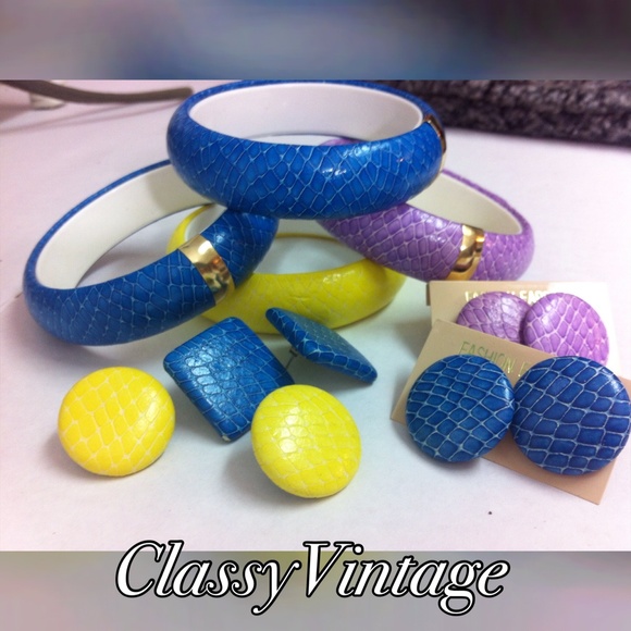 Vintage Jewelry - 1980's reptile print bangles and earrings