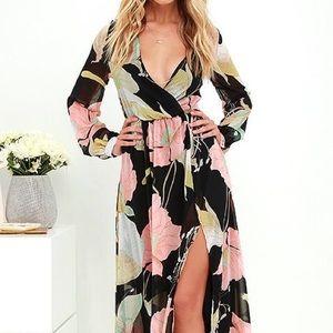 Lulus Wondrous Water Lilies Black Floral Maxi