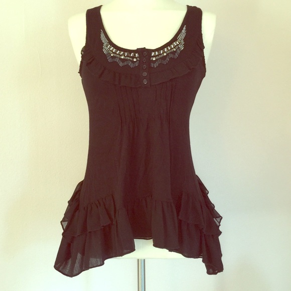 Anthropologie Tops - Willow & Clay Anthropologie Beaded Ruffle Tank XS