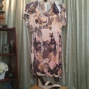 Pretty Peach, Cream & Brown Dress