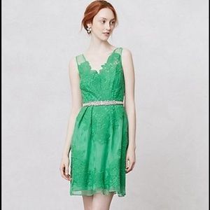 Anthropologie Barachi green coverlace dress.