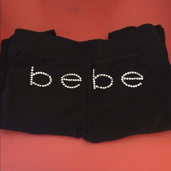 Jet Black Bebe iridescent logo pants