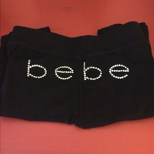 Jet Black Bebe iridescent logo pants