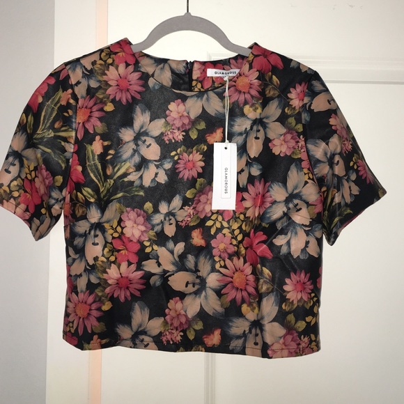 Faux leather floral top