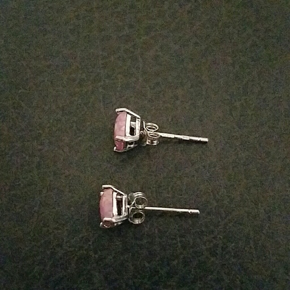 5mm Square Pink Opal earrings - Picture 2 of 2